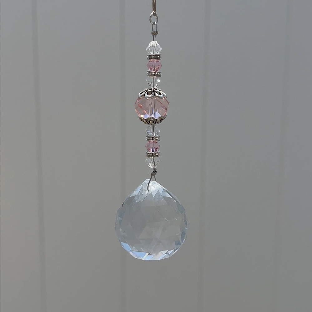 Elegant Pink and Silver Crystal Sun Catcher